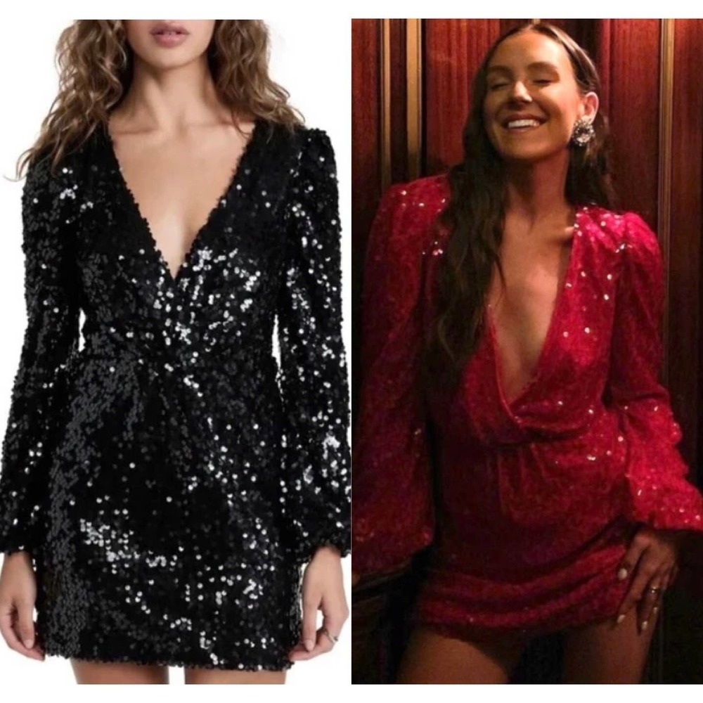 WAYF Carrie Sequined Mini Blogger's Favorites Black Dress Size M​​​